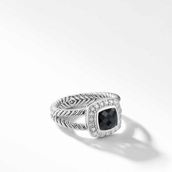 Silver Albion Split Shank Onyx Diamond Frame Ring
