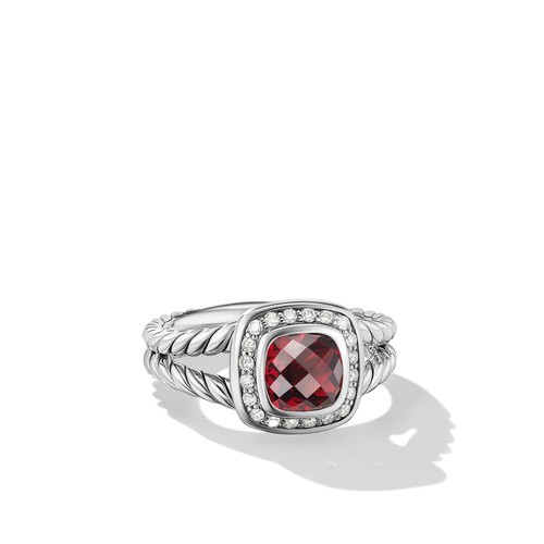 Petite Albion® Ring in Sterling Silver with Garnet and Pavé Diamonds