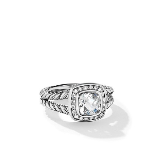 Petite Albion® Ring in Sterling Silver with White Topaz and Pavé Diamonds