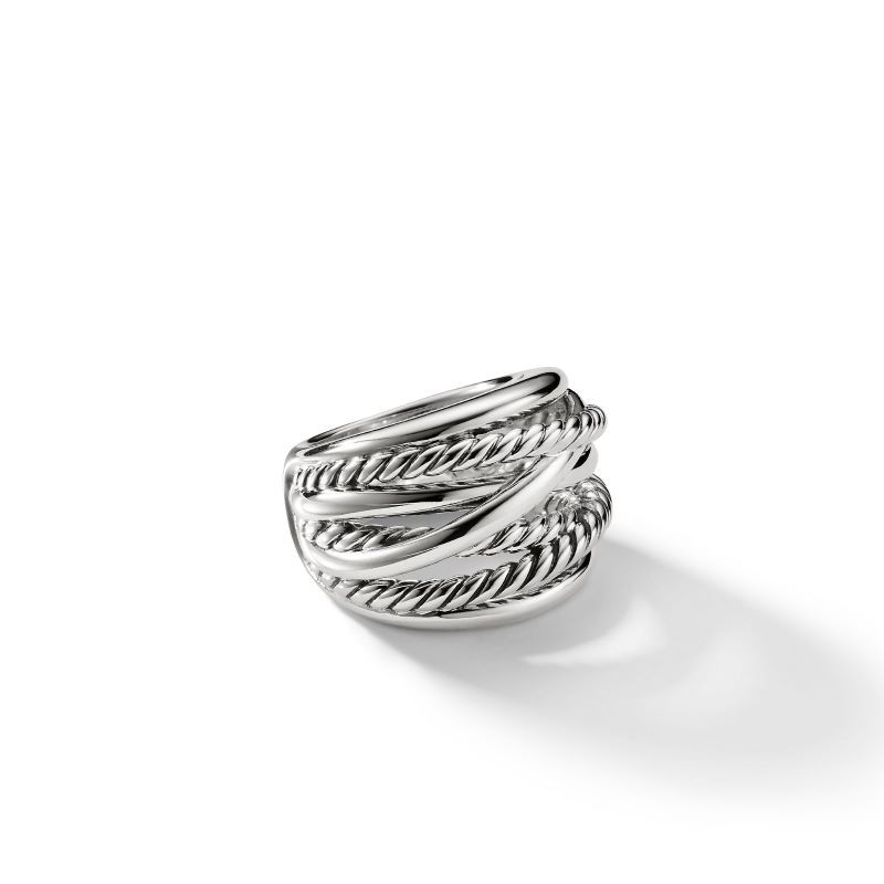 Sterling Silver Wide 7 Row Cable Crossover Ring