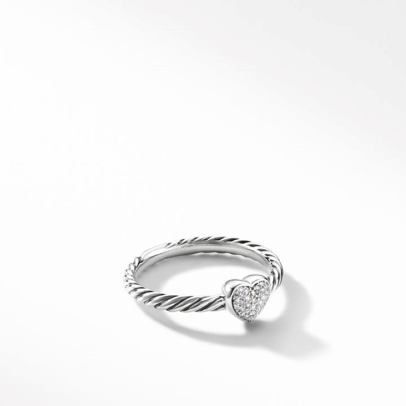 Silver Small Pave Diamond Heart Ring