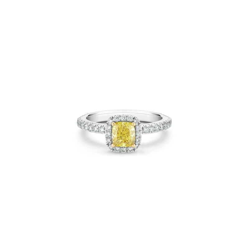 18k Two Tone Yellow Diamond Halo Ring