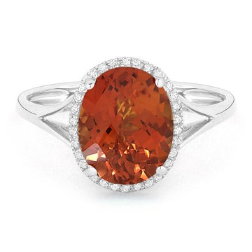 14k White Gold Red Corral Pave Diamond Frame Ring