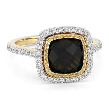 14k Yellow Gold Cushion Garnet Citrine and Diamond Ring
