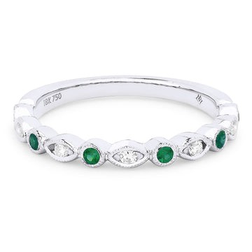 14k White Gold Alternating Emerald Marquis Diamond Ring