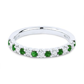 14k White gold Alternating Emerald and Diamond Ring