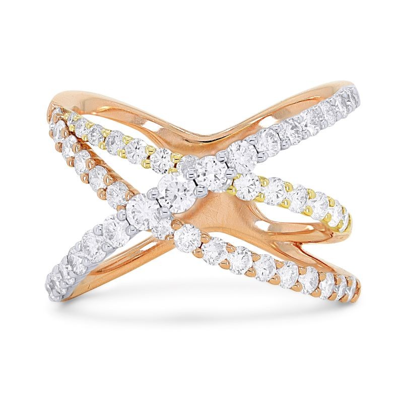 14k Tri Color Diamond Crossover Ring