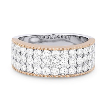 14k Rose and White Gold 3 Row Pave Diamond Ring