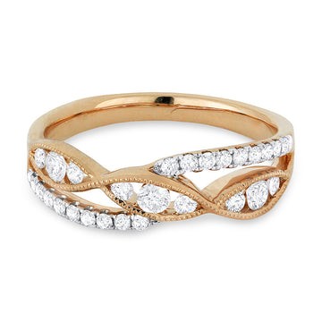 14k Rose Gold 2 Row Diamond Crossover Ring