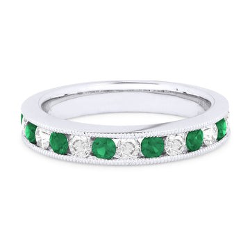 18k White Gold Alternating Emerald Diamond Ring