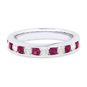 18k White Gold Alternating Ruby Diamond Ring