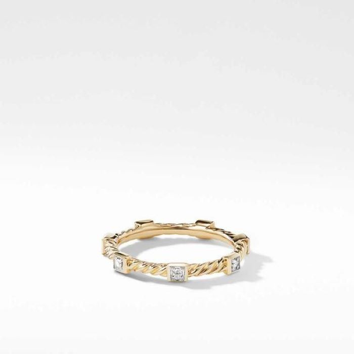 18k Yellow Gold Cable Diamond Stack Ring