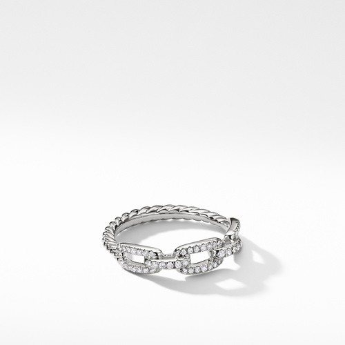 Stax Chain Link Ring in 18K White Gold with Pavé Diamonds
