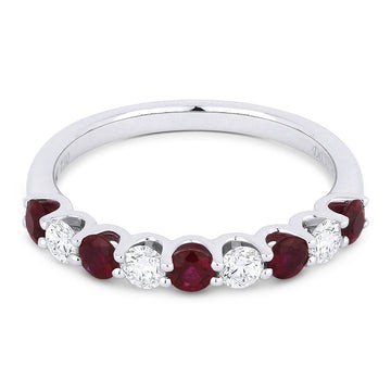 14k White Gold Alternating Diamond and Ruby Ring