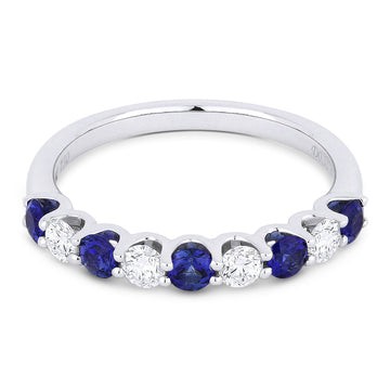 14k White Gold Alternating Sapphire and Diamond Ring
