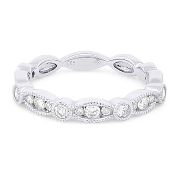 14k White Gold Alternating Round Diamond Stack Ring