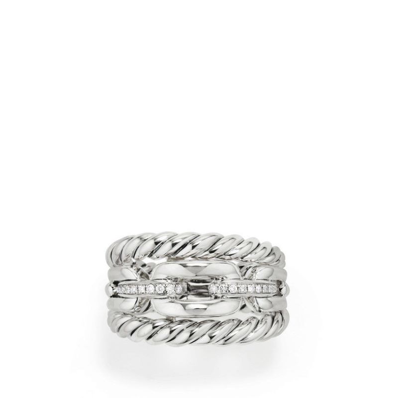 Silver 3 Row Wellesley Diamond Chain Cable Ring
