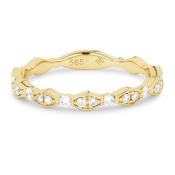 14k Yellow Gold Alternating Diamond Stack Ring