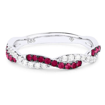 14k White Gold 2 Row Ruby and Diamond Ring