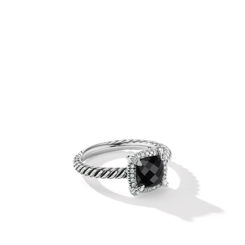 Sterling Silver Petite Chatelaine Onyx Diamond Ring