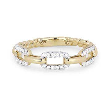 14k Yellow Gold Diamond Chain Link Ring