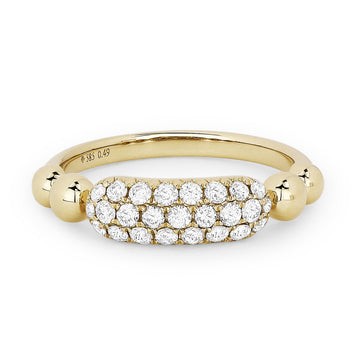 14k Yellow Gold 3 Row Pave Diamond Polished Ball Ring