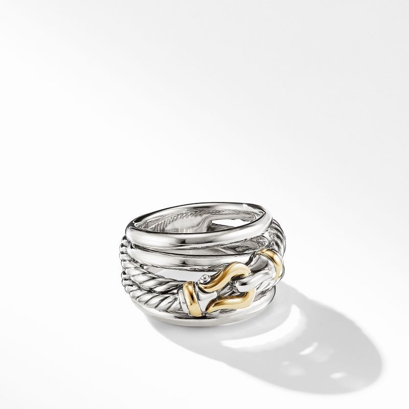 Silver and 18k Yellow Gold Buckle Crossover Ring