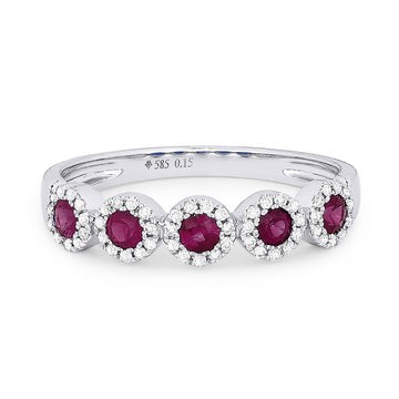 14k White Gold Ruby and Pave Diamond Ring