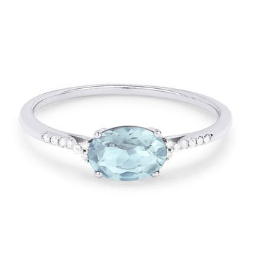 14k White Gold Oval Aquamarine Diamond Shoulder Ring