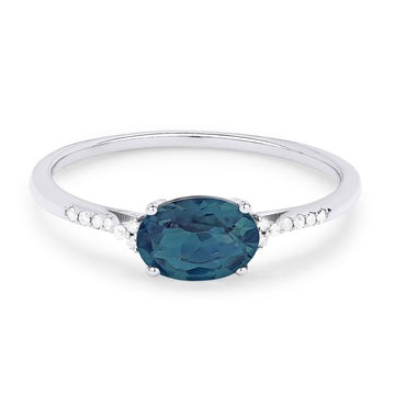14k White Gold Oval Blue Corundum Diamond Ring
