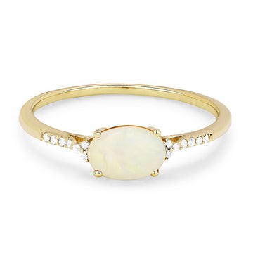 14k Yellow Gold Opal Diamond Shoulder Ring