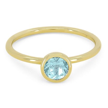 14k Yellow Gold Round Bezel Blue Topaz Stackable Ring