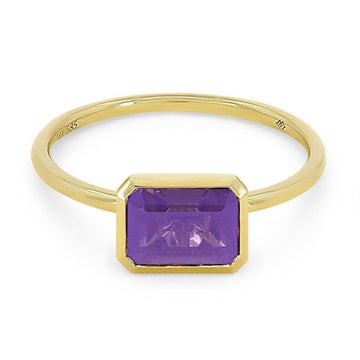 14k Yellow Gold Rectangle Amethyst Stack Ring