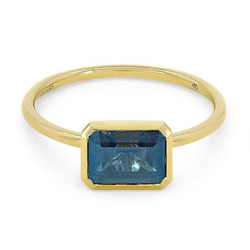 14k Yellow Gold Bezel Rectangle Blue Topaz Stack Ring