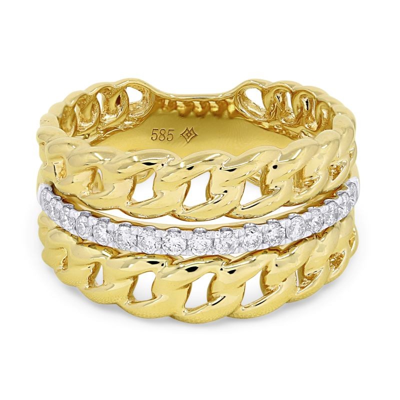14k Two Tone 3 Row Diamond Cable Ring