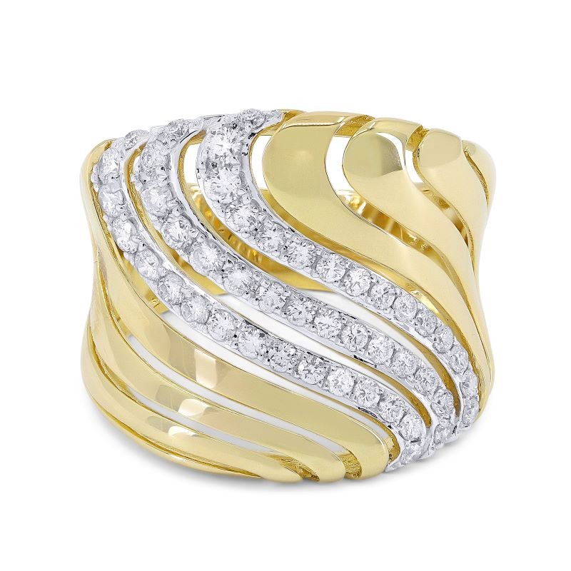 14k Yellow Gold Diamond Wavy Row Ring