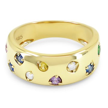 14k Yellow Gold Multi Color Stone Ring