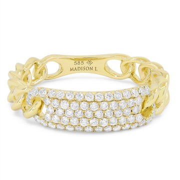 14k Yellow Gold Curb Link Pave Diamond ID Ring