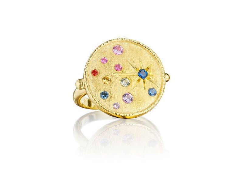 18k Yellow Gold Galaxy Scattered Rainbow Ring