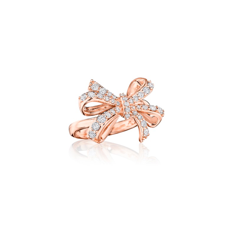 18K Rose Gold Knot Tied Diamond Bow Ring