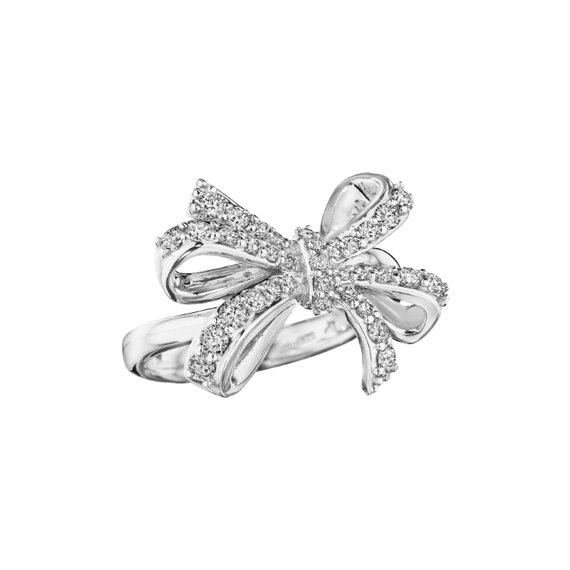 18k White Gold Knot Tied Diamond Bow Ring