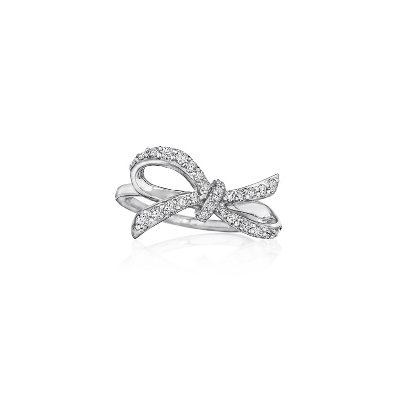 18K White Gold Diamond Bow Tied Ribbon Ring