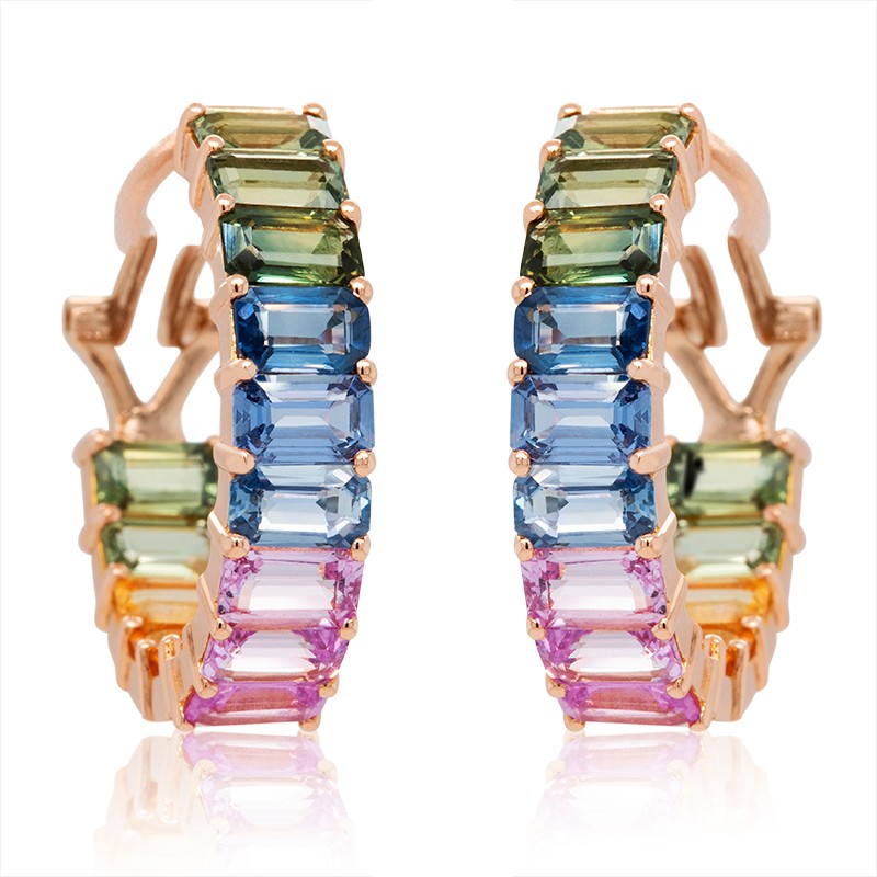18k Rose Gold Multi Sapphire Rainbow Hoop Earrings