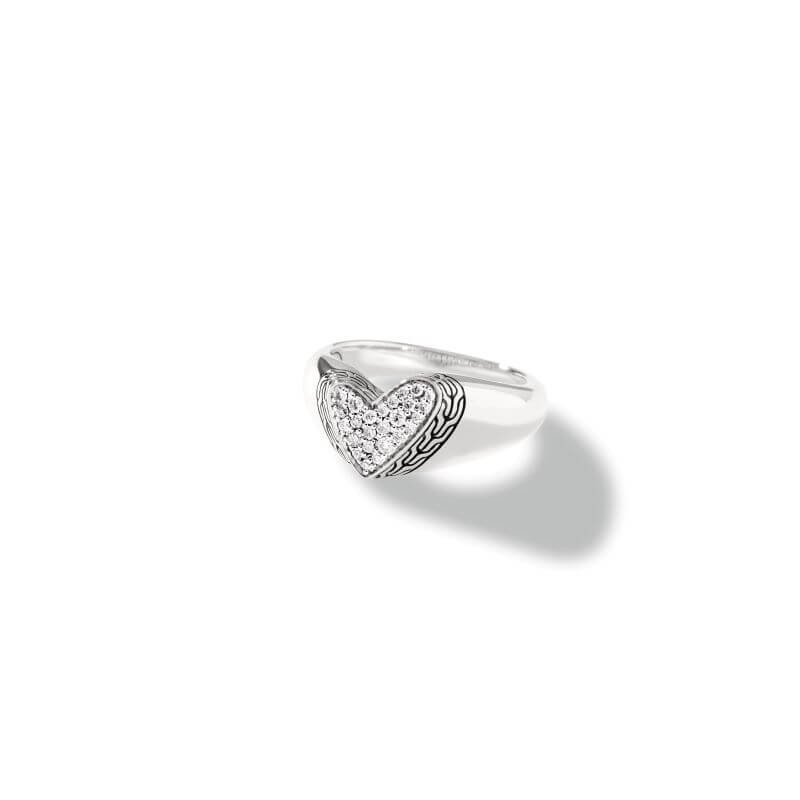 Silver Manah Offset Diamond Heart Ring