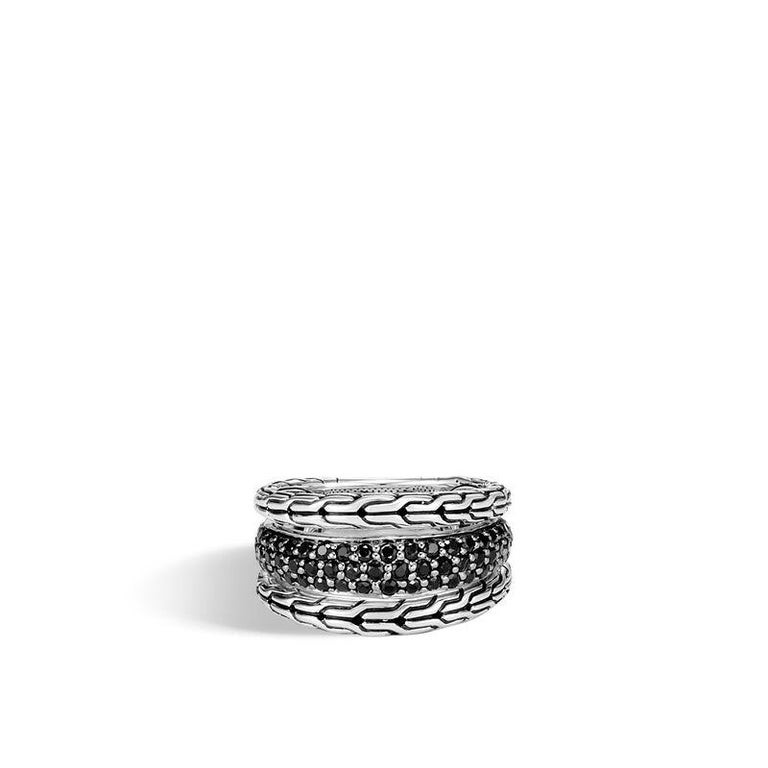 Silver Classic Black Sapphire Chain Band Ring