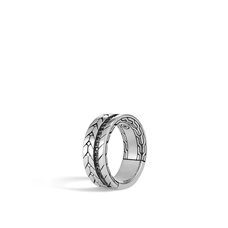 Silver Modern Chain Black Sapphire Ring