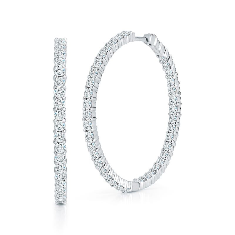 18k White Gold Thin Diamond Hoop Earrings