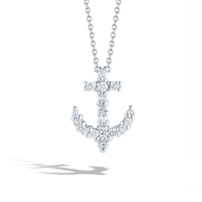 18k White Gold Baby Diamond Anchor Necklace