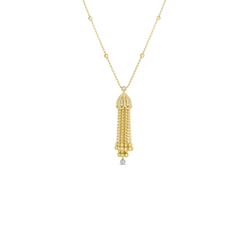 18k Yellow Gold Barocco Diamond Tassel Necklace