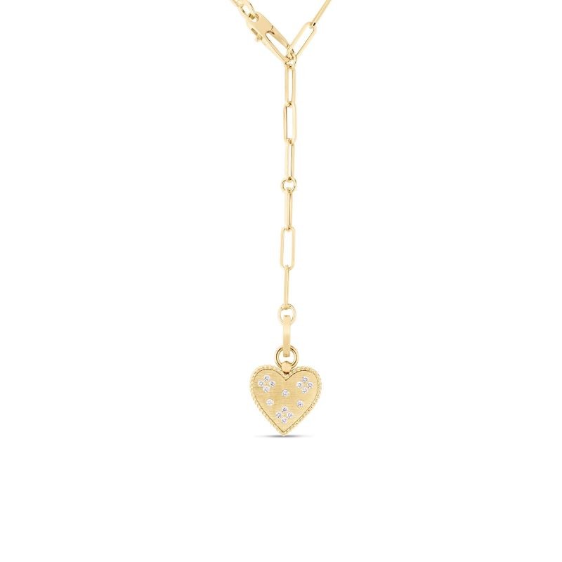 18k Yellow Gold Diamond Heart Medallion Paperclip Necklace